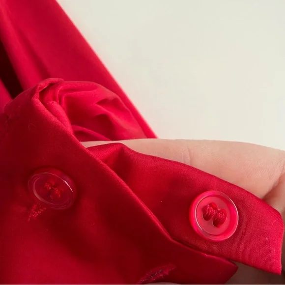 ELOQUII Satin Blouse Size 16 Balloon Sleeve Tie Back Red Holiday Party Top Plus - Picture 13 of 16